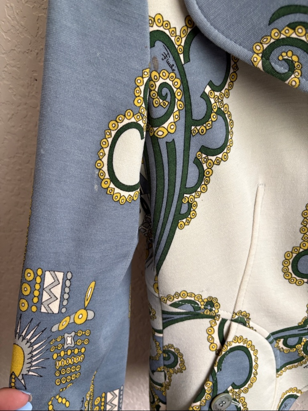 Emilio Pucci Blue & Cream Printed Silk-Blend Blazer - Picture 3 of 10